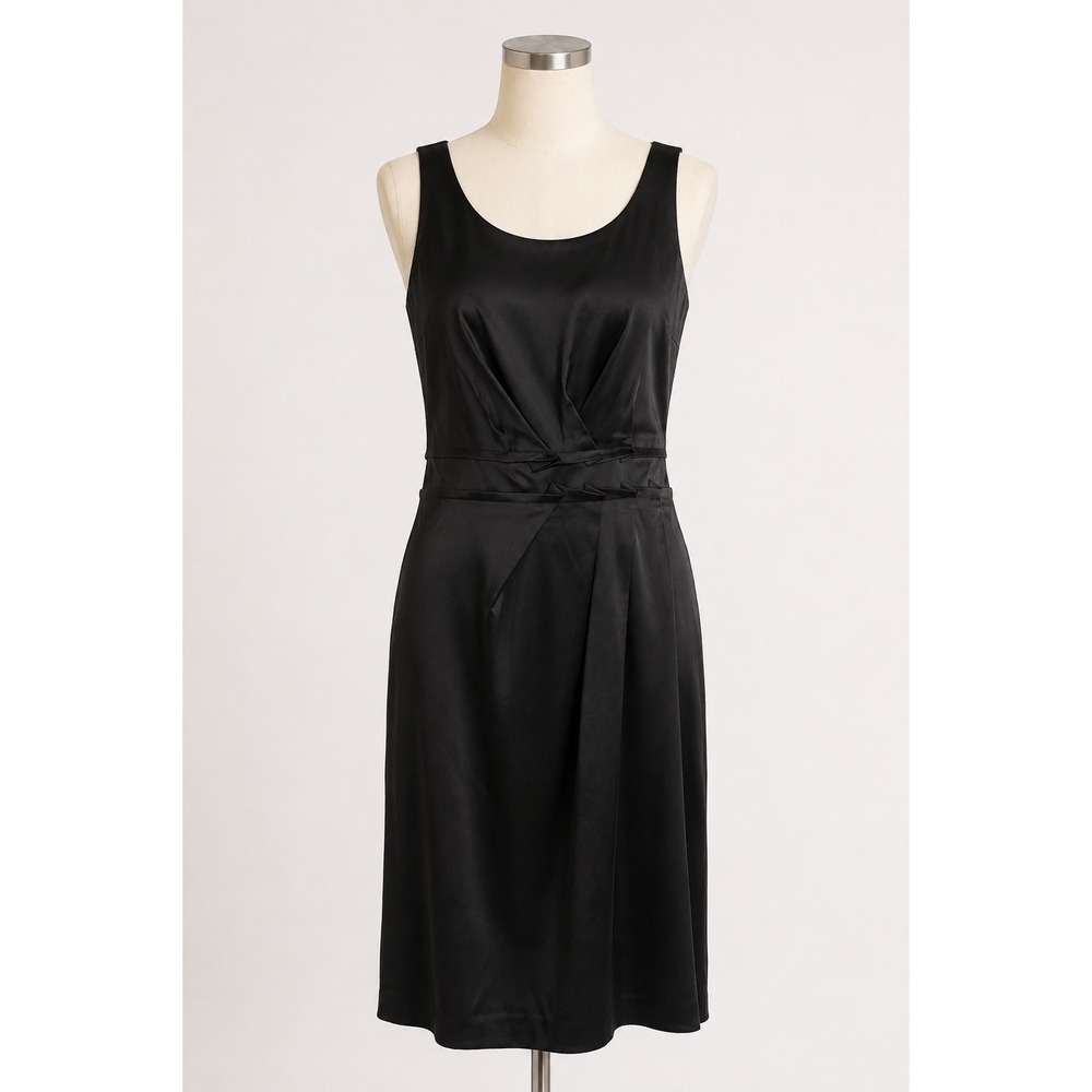 Talbots Sheath Dress Womens 12 Black Satin Pleated Formal Cocktail LBD NWT